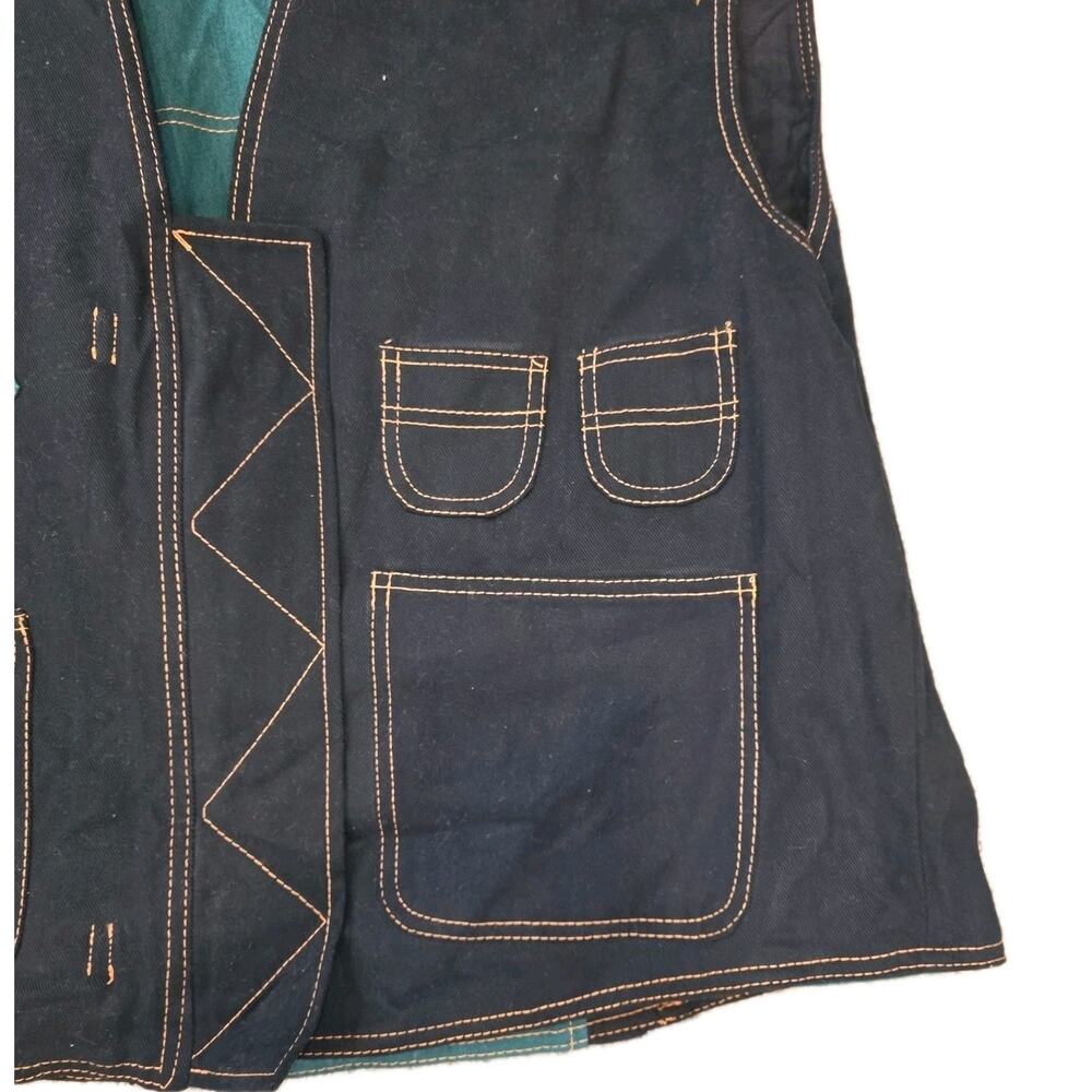 Nwt Vintage Disan Black And Green Denim Cargo Convertable Adjustable Vest OS‎ - Picture 6 of 8